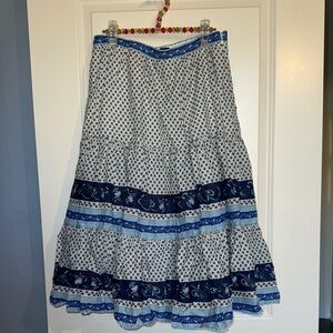 J Crew  Blue and White Midi  Skirt M Mediterranean tiers vacay